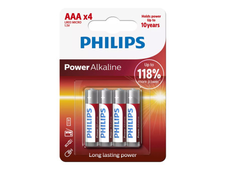 PHILIPS Power αλκαλικές μπαταρίες LR03P4B/5, AAA LR03 1.5V, 4τμχ