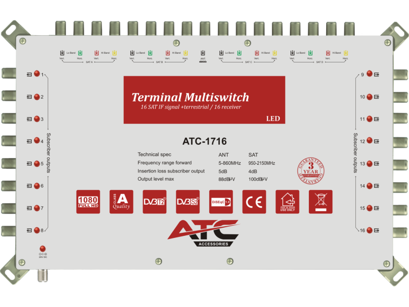 ATC ΠΟΛΥΔΙΑΚΟΠΤΗΣ ATC-1716 (4 Sat + 1 Ter / 16 Εξόδοι) | ATC | 03.002.0054