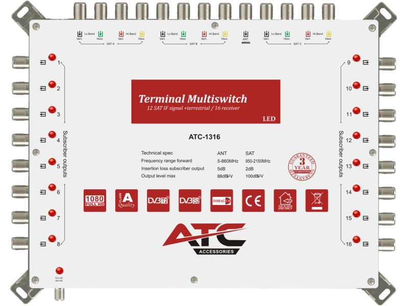 ATC ΠΟΛΥΔΙΑΚΟΠΤΗΣ ATC-1316 (3 Sat + 1 Ter / 16 Εξόδοι) | ATC | 03.002.0052