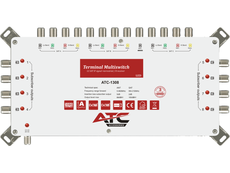 ATC ΠΟΛΥΔΙΑΚΟΠΤΗΣ ATC-1308 (3 Sat + 1 Ter / 8 Εξόδοι) | ATC | 03.002.0051