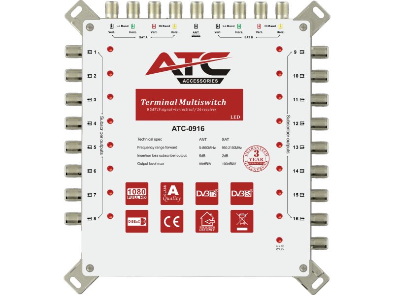ATC ΠΟΛΥΔΙΑΚΟΠΤΗΣ ATC-0916 (2 Sat + 1 Ter / 16 Εξόδοι) | ATC | 03.002.0050