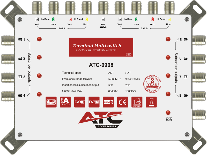 ATC ΠΟΛΥΔΙΑΚΟΠΤΗΣ ATC-0908 (2 Sat + 1 Ter / 8 Εξόδοι) | ATC | 03.002.0049