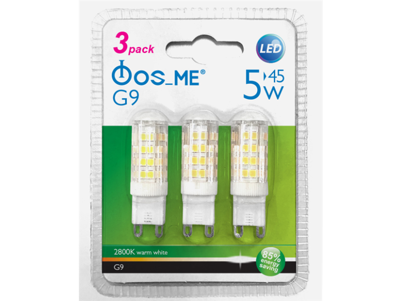 ΦOSME LED CORN G9 ΔΙΑΦΑΝΗ 5W 2800k 340LM 360 SET 3pcs