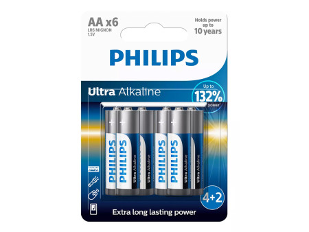 PHILIPS Ultra αλκαλικές μπαταρίες LR6E6BP/10, AA LR6 1.5V, 6τμχ