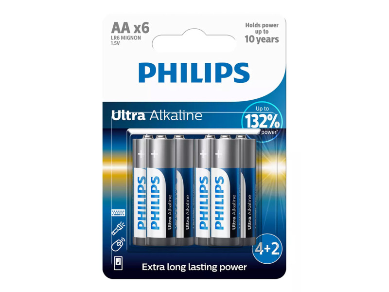 PHILIPS Ultra αλκαλικές μπαταρίες LR6E6BP/10, AA LR6 1.5V, 6τμχ