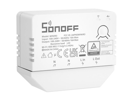 SONOFF smart διακόπτης MINIR3, 1-Gang, Wi-Fi, 16A, λευκός