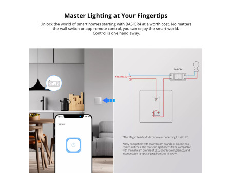 SONOFF smart διακόπτης BASICR4, WiFi, 10A