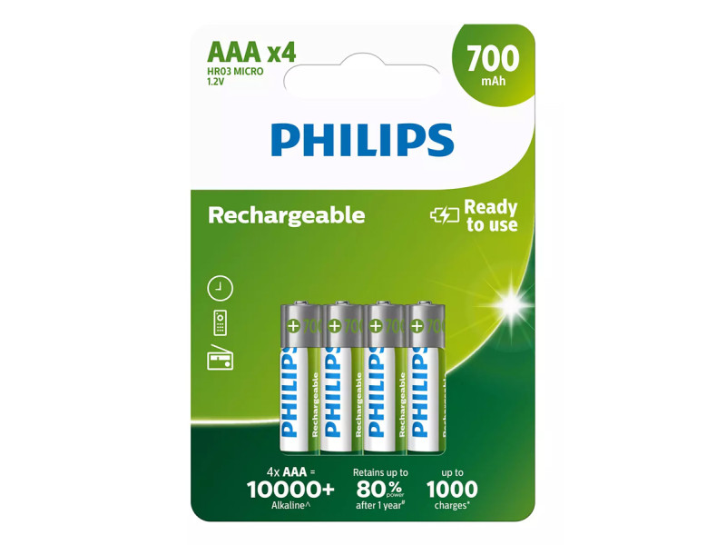 PHILIPS επαναφορτιζόμενη μπαταρία R03B4A70, 700mAh, AAA HR03 Micro, 4τμχ