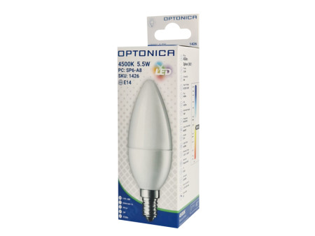 OPTONICA LED λάμπα candle C37 1426, 5,5W, 4500K, E14, 450lm