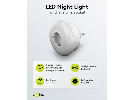 GOOBAY LED φωτιστικό νυκτός 64567, πρίζα schuko, 3 χρώματα φωτός, 6500K