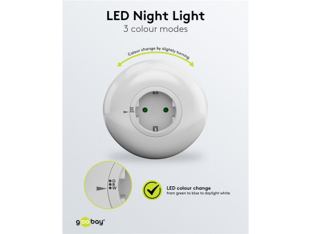 GOOBAY LED φωτιστικό νυκτός 64567, πρίζα schuko, 3 χρώματα φωτός, 6500K