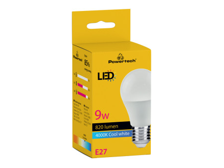 POWERTECH LED λάμπα E27-020, 9W, 4000K, E27, 820lm