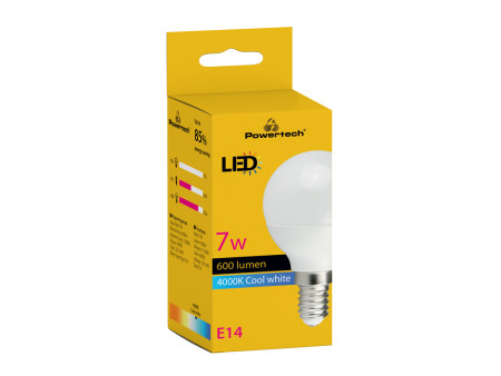 POWERTECH LED λάμπα mini globe E14-010, 7W, 4000K, E14, 600lm