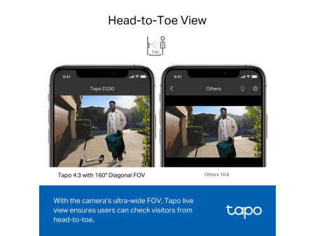 TP-LINK smart κουδούνι με κάμερα Tapo D230S1, Wi-Fi 2K, 6700mAh, Ver 1.0