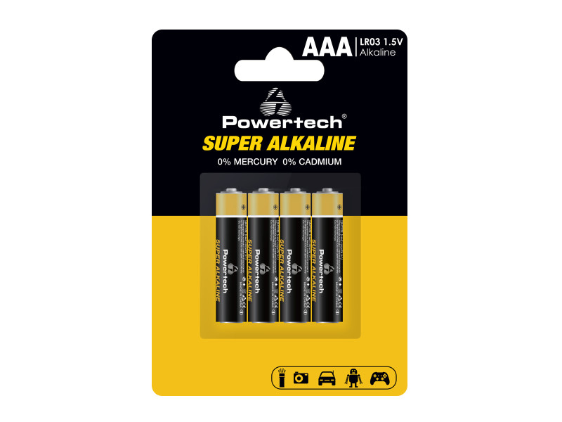 POWERTECH αλκαλικές μπαταρίες Super Alkaline PT-1213, AAA, 1.5V, 4τμχ