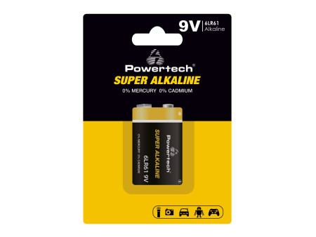 POWERTECH αλκαλική μπαταρία Super Alkaline PT-1215, 9V, 1τμχ