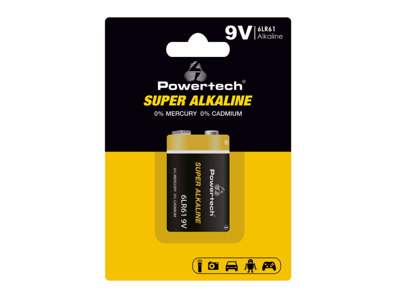 POWERTECH αλκαλική μπαταρία Super Alkaline PT-1215, 9V, 1τμχ