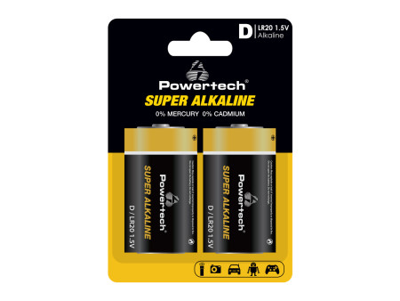 POWERTECH αλκαλικές μπαταρίες Super Alkaline PT-1217, LR20, 1.5V, 2τμχ