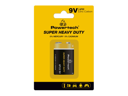 POWERTECH μπαταρία Zinc Carbon Super Heavy Duty PT-1220, 9V, 1τμχ