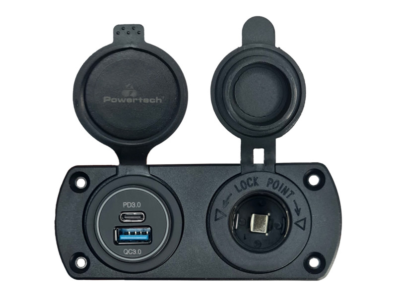 POWERTECH πρίζα 12V για σκάφη & οχήματα PTL-001, USB/USB-C θύρες, IP65