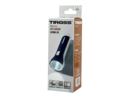 TIROSS φορητός φακός LED TS-2205, 60lm + 35lm, μπλε