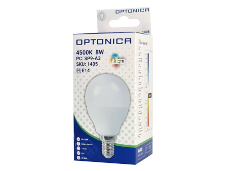 OPTONICA LED λάμπα G45 1405, 8W, 4500K, 710lm, E14