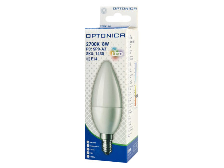 OPTONICA LED λάμπα candle C37 1430, 8W, 2700K, 710lm, E14