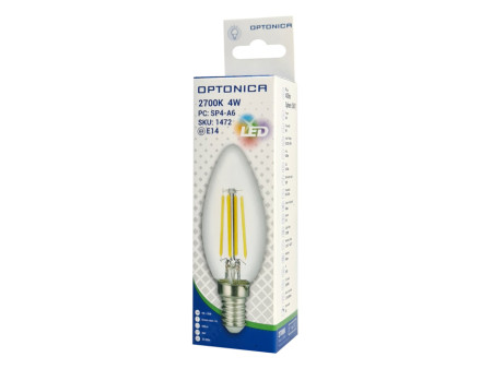 OPTONICA LED λάμπα candle C35 1472, Filament, 4W, 2700K, 400lm, E14