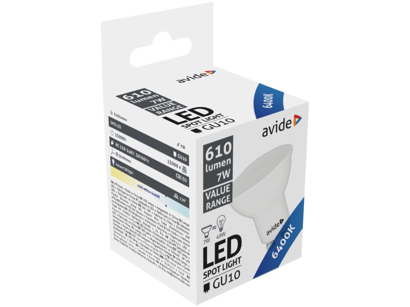 Avide LED Σπότ GU10 7W Ψυχρό 6400K Value | ATC | 15.001.0340