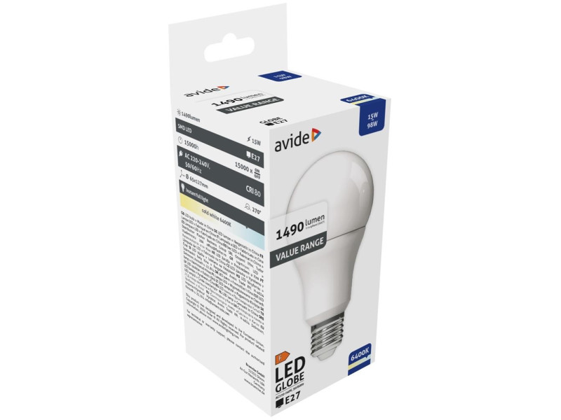 Avide LED Κοινή 15W E27 Ψυχρό 6400K Value | ATC | 15.001.0328