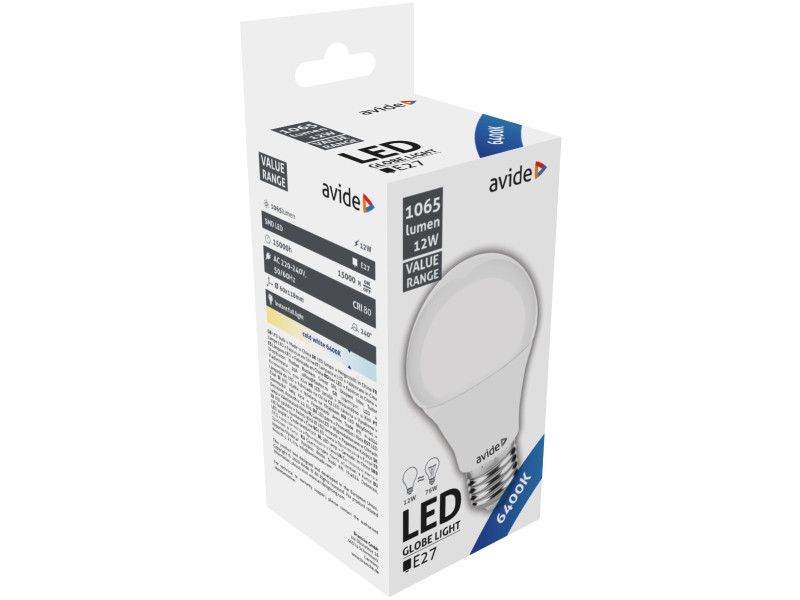 Avide LED Κοινή 12W E27 Ψυχρό 6400K Value | ATC | 15.001.0325