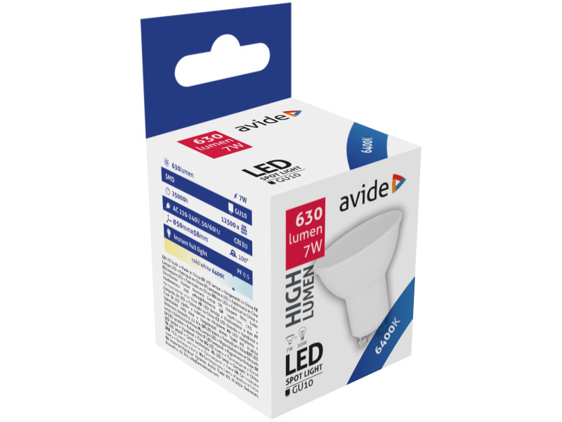 Avide LED Σπότ Αλουμίνιο + Πλαστικό 7W GU10 110° Ψυχρό 6400K Υψηλής Φωτεινότητας | ATC | 15.001.0316