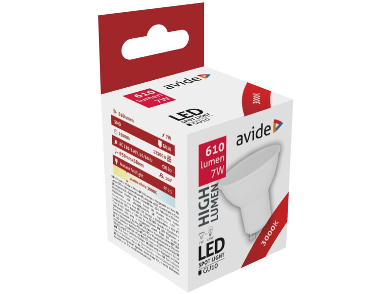 Avide LED Σπότ Αλουμίνιο + Πλαστικό 7W GU10 110° Θερμό 3000K Υψηλής Φωτεινότητας | ATC | 15.001.0315