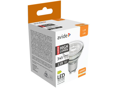 Avide LED Σπότ Αλουμίνιο + Πλαστικό 2.5W GU10 Λευκό 4000K Super Υψηλής Φωτεινότητας | ATC | 15.001.0955