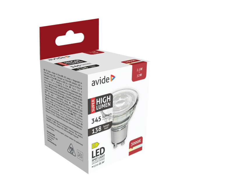 Avide LED Σπότ Αλουμίνιο + Πλαστικό 2.5W GU10 Θερμό 3000K Super Υψηλής Φωτεινότητας | ATC | 15.001.0954