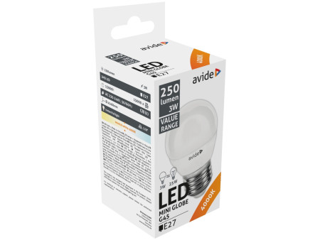 Avide LED Σφαιρική 3W E27 Λευκό 4000K Value | ATC | 15.001.1017