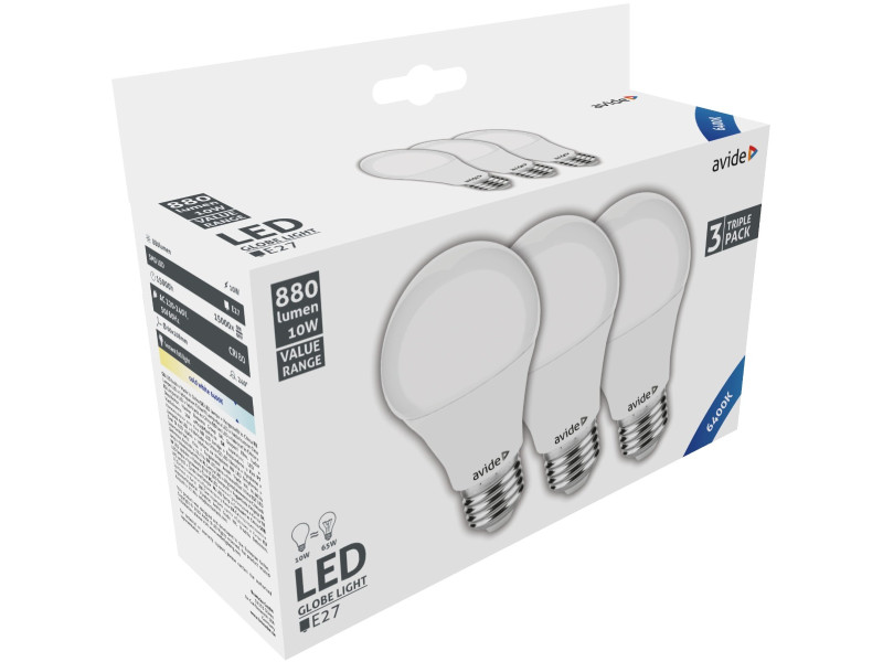 Avide LED Κοινή 10W E27 Ψυχρό 6400K Value 3τμχ | ATC | 15.001.1043