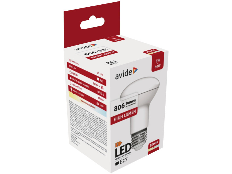 Avide LED R63 8W E27 Θερμό 3000K | ATC | 15.001.1847