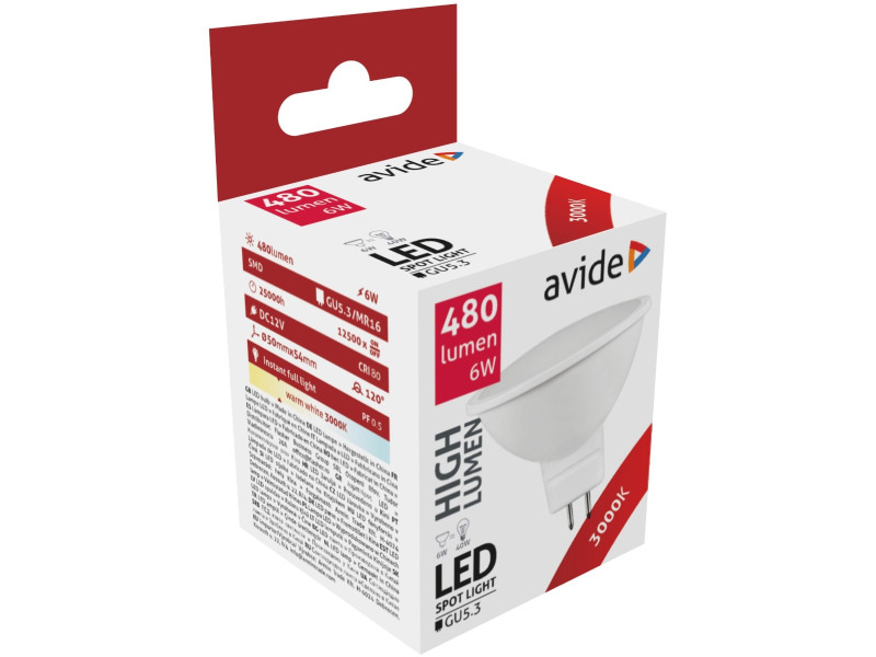 Avide LED Σπότ Αλουμίνιο + Πλαστικό 6W GU5.3 12V 120° Θερμό 3000K | ATC | 15.001.0431