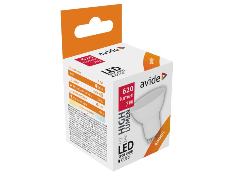 Avide LED Σπότ Αλουμίνιο + Πλαστικό 7W GU10 110° Λευκό 4000K Υψηλής Φωτεινότητας | ATC | 15.001.0091