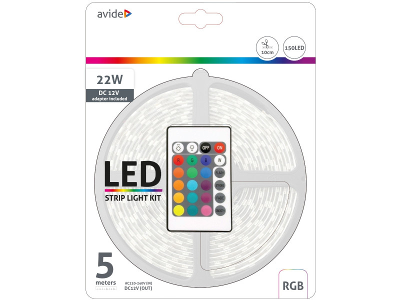 Avide LED Ταινία Blister 12V 7.2W SMD5050 30LED RGB IP65 5m | ATC | 15.001.0472