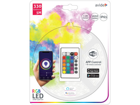 Avide LED Ταινία Blister 12V 7.2W SMD5050 30LED RGB IP65 5m WIFI TUYA + IR | ATC | 15.001.0701