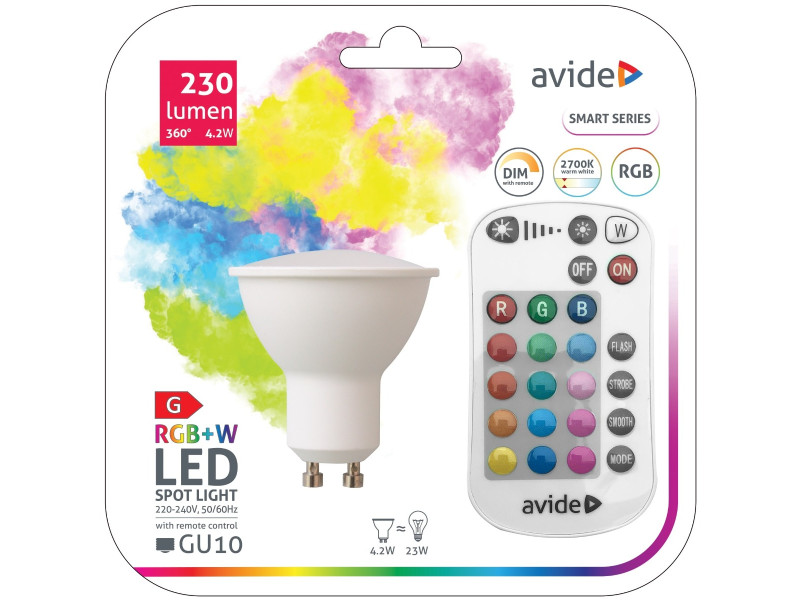 Avide LED Smart GU10 4.2W RGB+W 2700K με IR Τηλεχειριστήριο | ATC | 15.001.0765