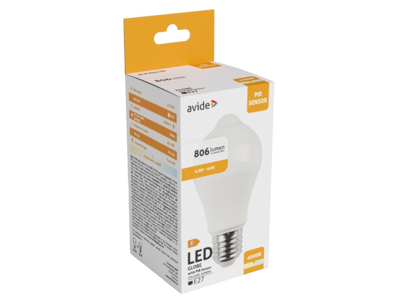 Avide LED Smart Κοινή A60 8.8W Λευκό 4000K με Φωτοκύτταρο Αισθητήρας Κίνησης | ATC | 15.001.0763