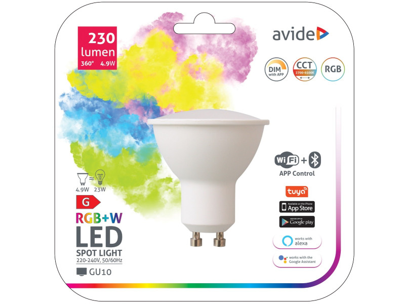 Avide Smart LED GU10 4.9W RGB+W WIFI + BLE APP Control | ATC | 15.001.1915