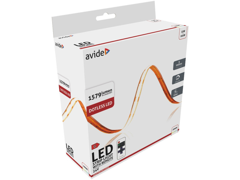 Avide LED Ταινία Blister RF 24V COB Θερμό IP20 5m | ATC | 15.001.2010