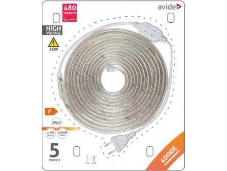 Avide LED Strip Blister 220V 4.8W SMD3528 60LED 4000K IP67 5m | ATC | 15.001.1807