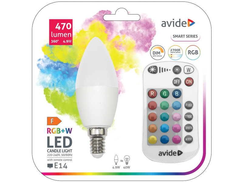 Avide Smart LED Candle 4.9W RGB+W 2700K with IR remote | ATC | 15.001.1903