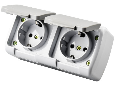 Entac Stephan surface mounted wall socket earthed 2x IP54 | ATC | 15.005.0116