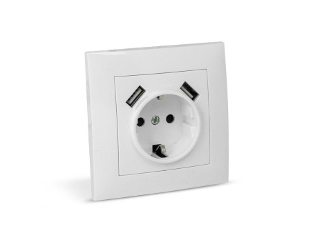 Entac Arnold Recessed wall socket earthed + 2 USB 2.1A (total) White